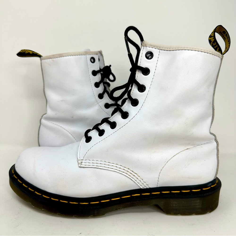 Dr. Martens *1460 Flat White Combat Boots - WHITE & BLACK